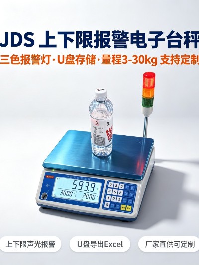 精点 JDS 上下限报警电子台秤 三色声光报警灯 U盘存储导出Excel 量程3-30kg